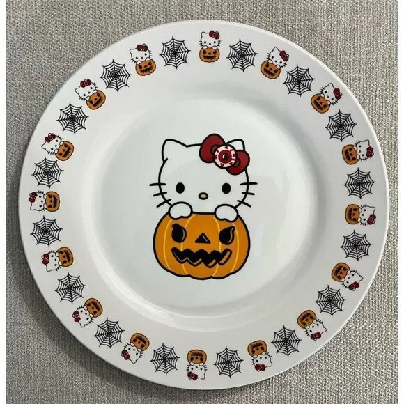 Set of 4- Hello Kitty Pumpkin Halloween 8” Ceramic Plates Sanrio 2023 - Picture 2 of 3